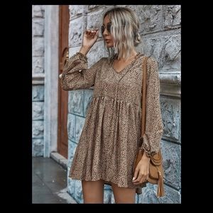 Dalmatian Print tie neck smock dress